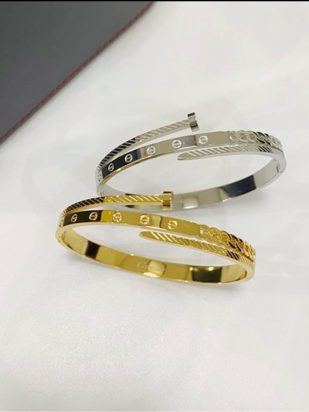 Silver Twisted Screw Accent Bangle Bracelets - Women Accessories